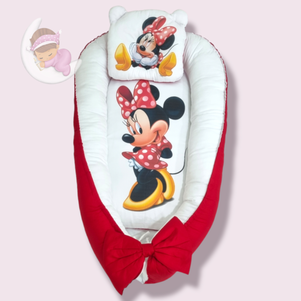 Riduttore Nido con stampa digitale e cuscino anatomico Minnie Rossa con rosso