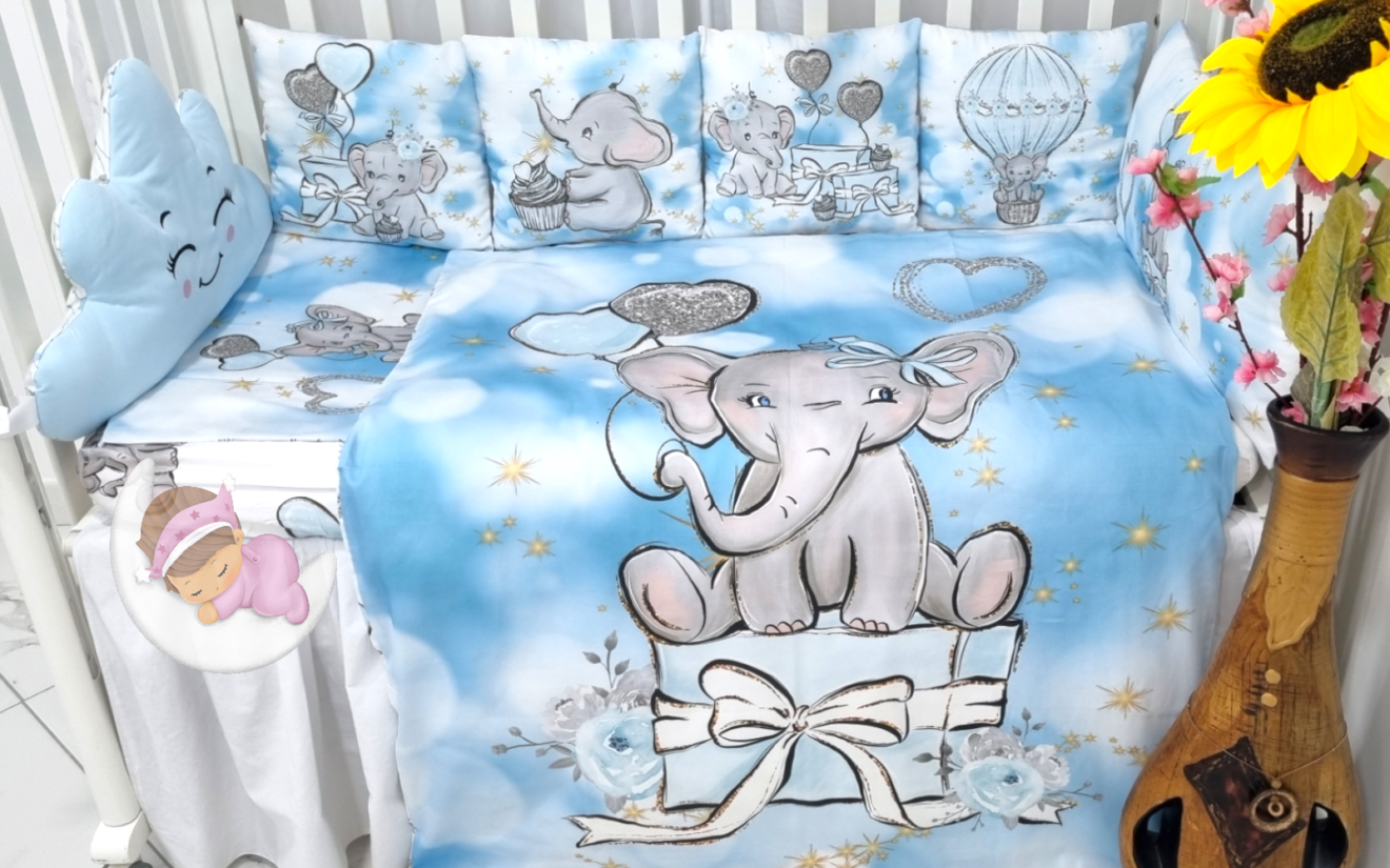 Set paracolpi Elefantino Blu con copripiumino sfoderabile Dolci Sogni
