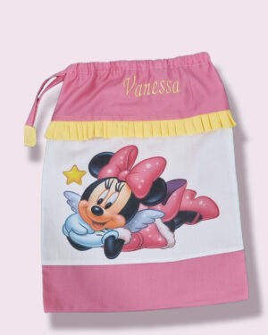 Sacchetto nascita Minnie personalizzato con nome, con stampa digitale, primo cambio